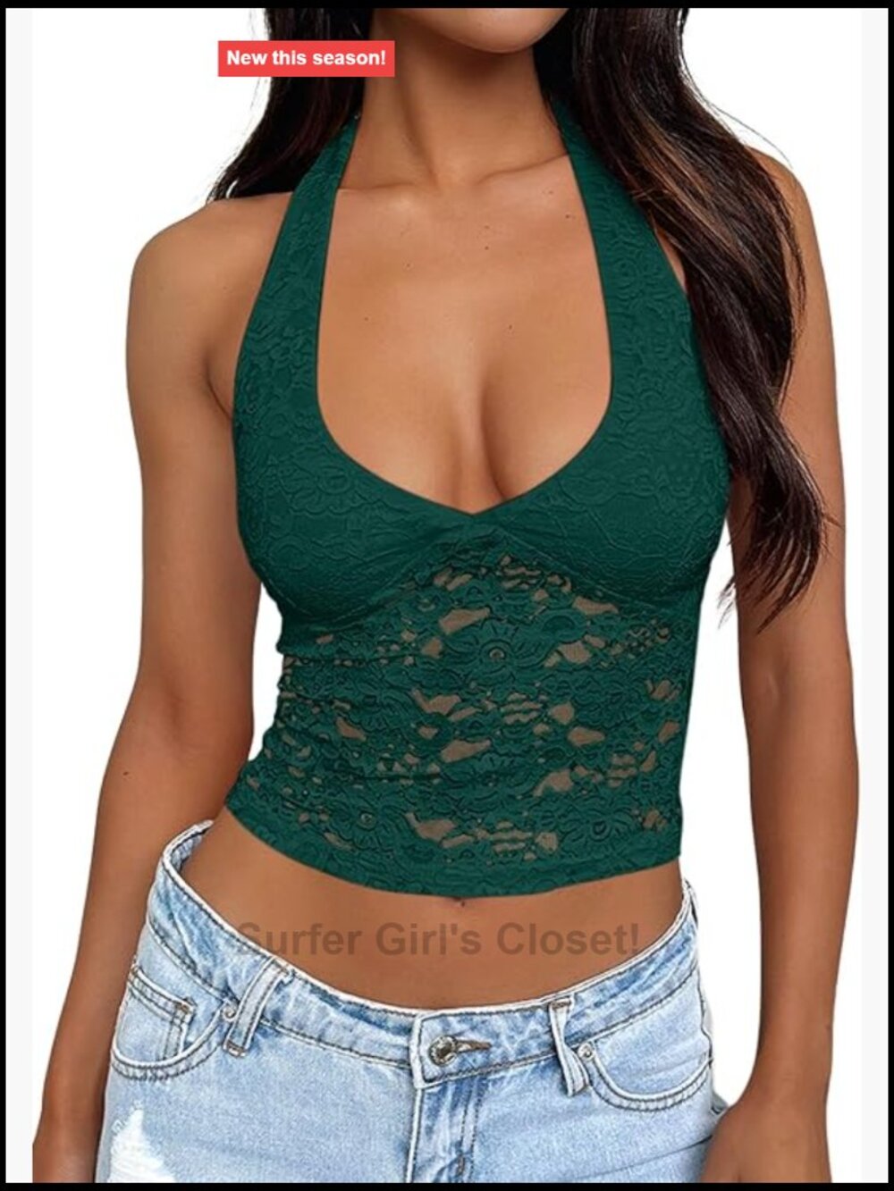 Trendy Queen Womens Lace Halter Tank Crop Top Going Out Y2K